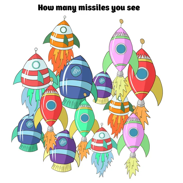 Освітня гра для дітей скільки ракет — стоковий вектор