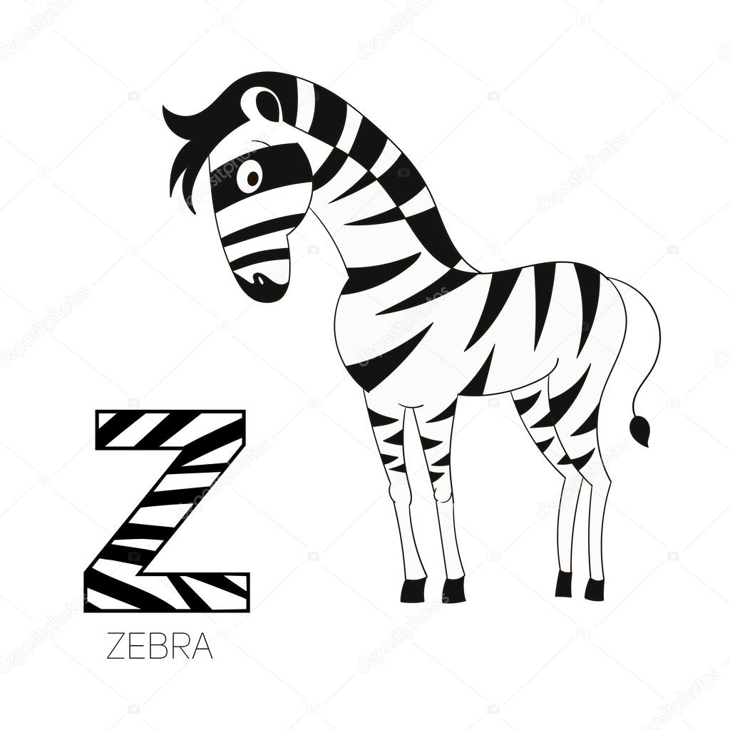 Alphabet letter Z zebra children vector — Stock Vector