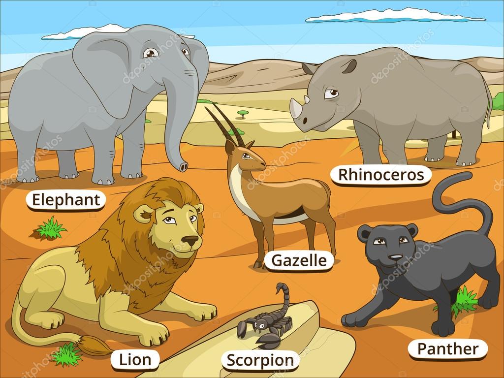 African savannah animals with names cartoon Stock Vector Image by  ©AlexanderPokusay #87283232