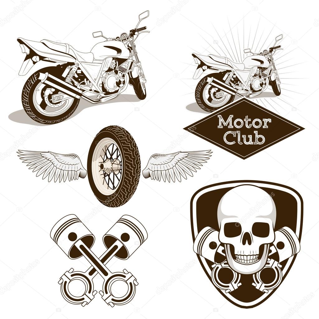 Motorcycle club logo emblem colorless thin line vector illustration
