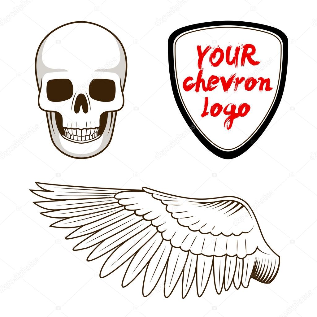 Skull wing and chevron label vector illustration