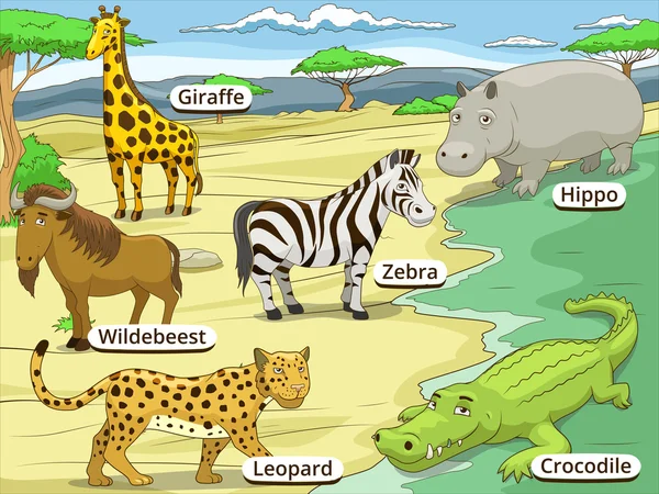 Juego educativo African savannah animals — Vector de stock