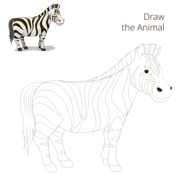 Dibujar el juego educativo animal cebra — Vector de stock