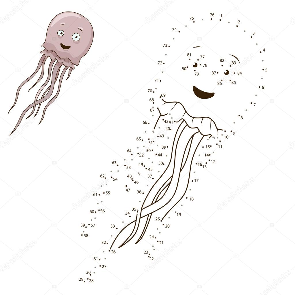 Unire i puntini per disegnare l animale gioco educativo per meduse bambini illustrazione di vettore — Vettoriali di AlexanderPokusay