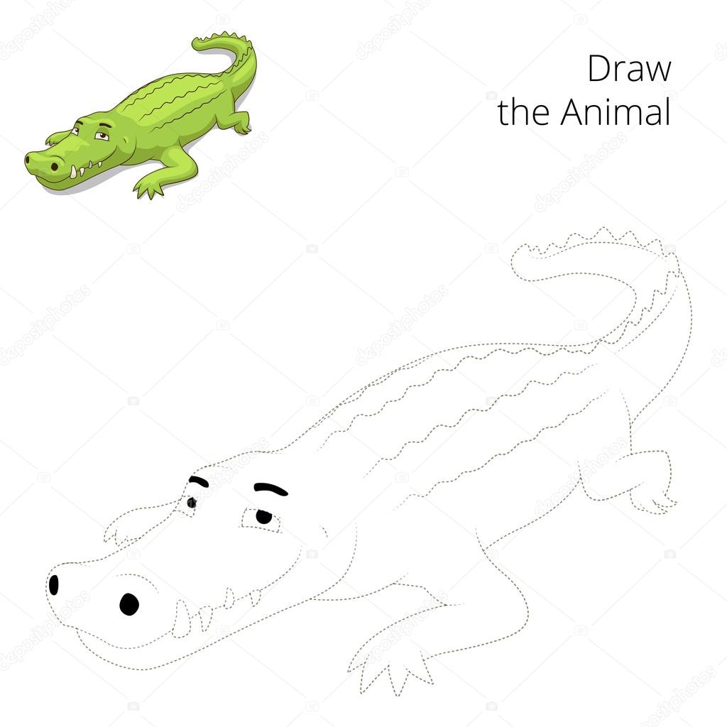 Disegnare l animale coccodrillo gioco educativo — Vettoriale Stock