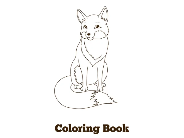책 숲 동물 여우 만화 색칠 공부 — 스톡 벡터