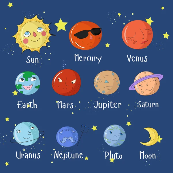 Jogo educativo aprender planetas do sistema solar — Vetor de Stock