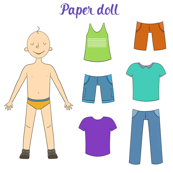 กระดาษตุ๊กตาเด็กชายและเสื้อผ้า ภาพเวกเตอร์ — ภาพเวกเตอร์สต็อก