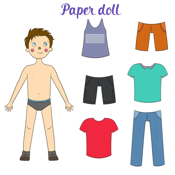 Papel boneca menino e roupas vetor ilustração — Vetor de Stock