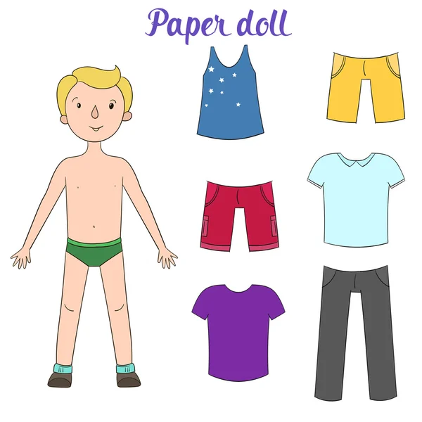 กระดาษตุ๊กตาเด็กชายและเสื้อผ้า ภาพเวกเตอร์ — ภาพเวกเตอร์สต็อก