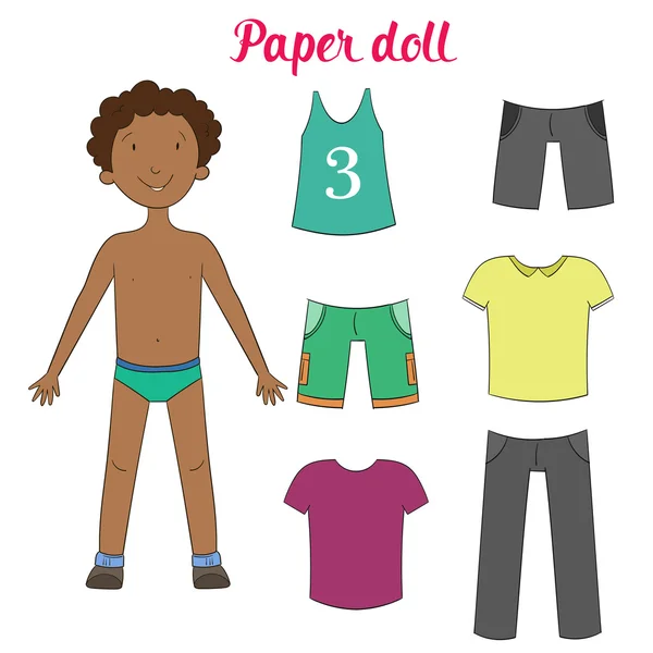 Papierpuppe Junge und Kleidung Vektor Illustration — Stockvektor