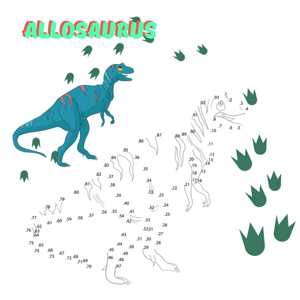 Jogo educativo conectar os pontos para desenhar dinossauro — Vetor de Stock