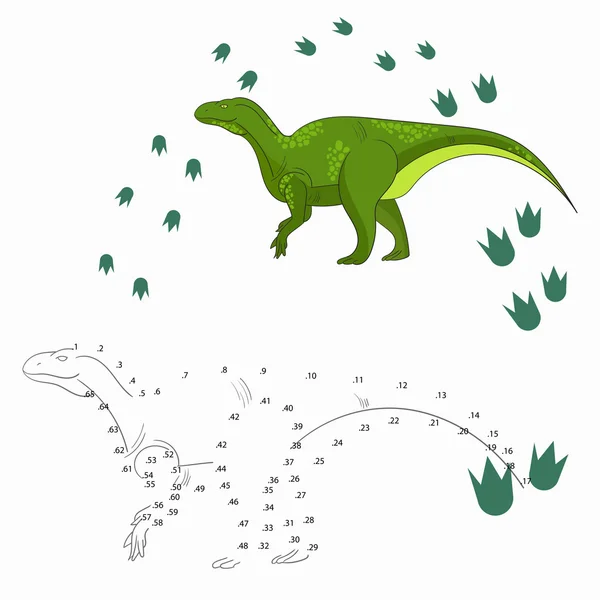 Permainan pendidikan menghubungkan titik-titik untuk menggambar dinosaurus - Stok Vektor
