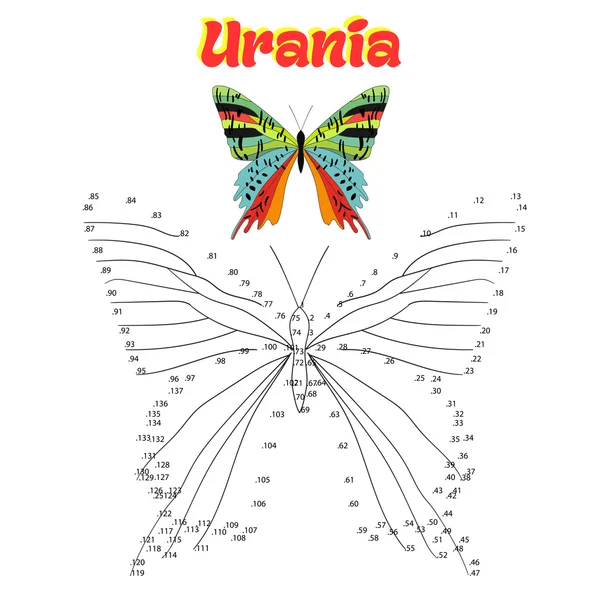 Permainan pendidikan menghubungkan titik-titik untuk menggambar kupu-kupu - Stok Vektor