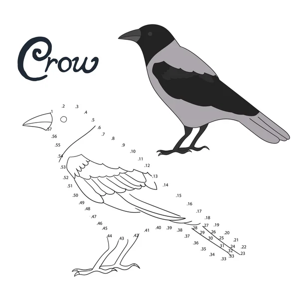 Jeu éducatif relier les points pour dessiner l'oiseau corbeau — Image vectorielle