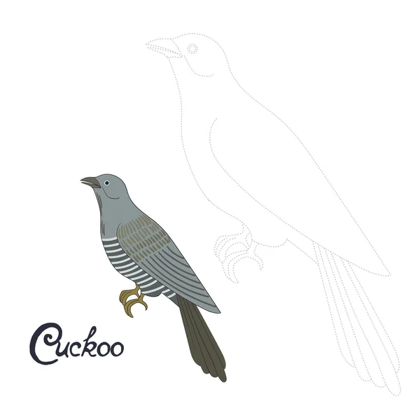 Jogo educativo conectar pontos para desenhar pássaro cuco — Vetor de Stock