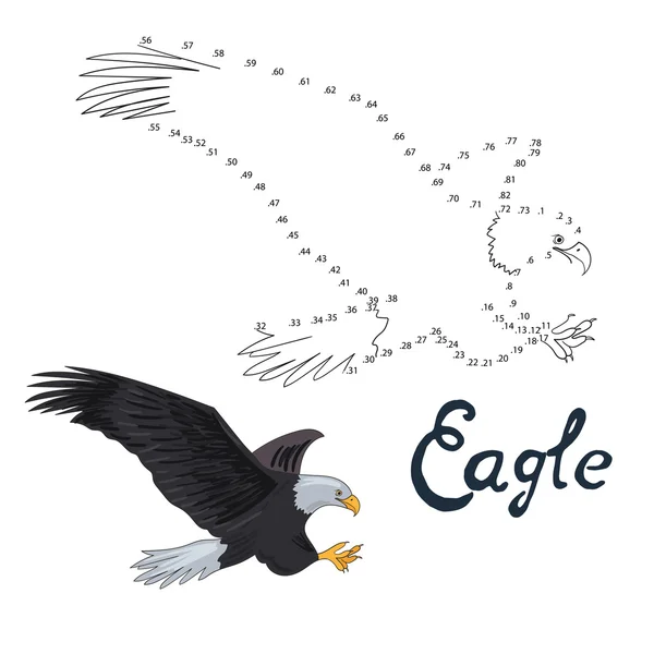 Jeu éducatif connecter des points pour dessiner l'aigle oiseau — Image vectorielle