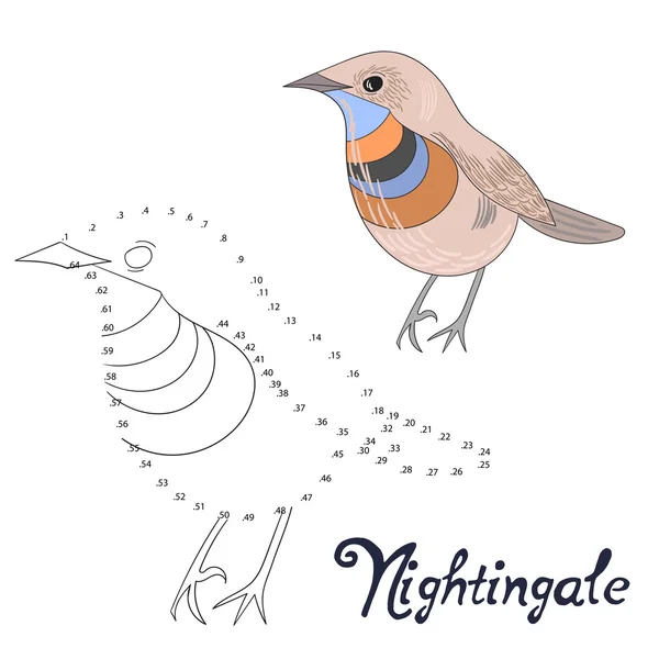 Juego educativo conectar puntos dibujar pájaro — Vector de stock
