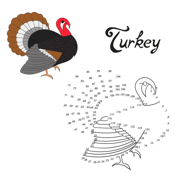 教育的なゲームはトルコ鳥を描画するドットを接続します。 — ストックベクタ