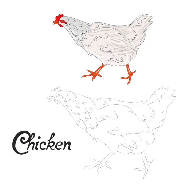 Jeu éducatif relier des points pour dessiner l'oiseau de poule — Image vectorielle