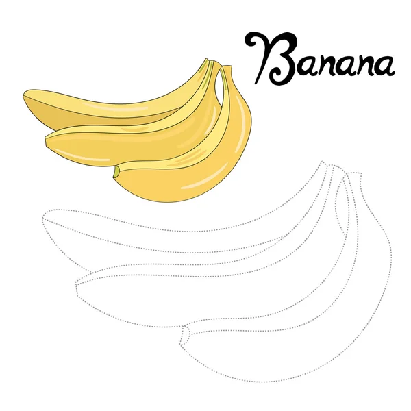 Jogo educativo conectar pontos desenhar vetor banana — Vetor de Stock