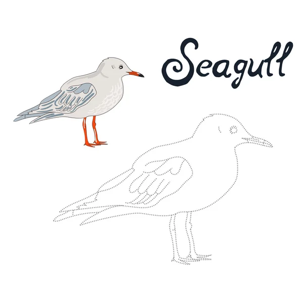 Jeu éducatif connecter des points dessiner oiseau mouette — Image vectorielle