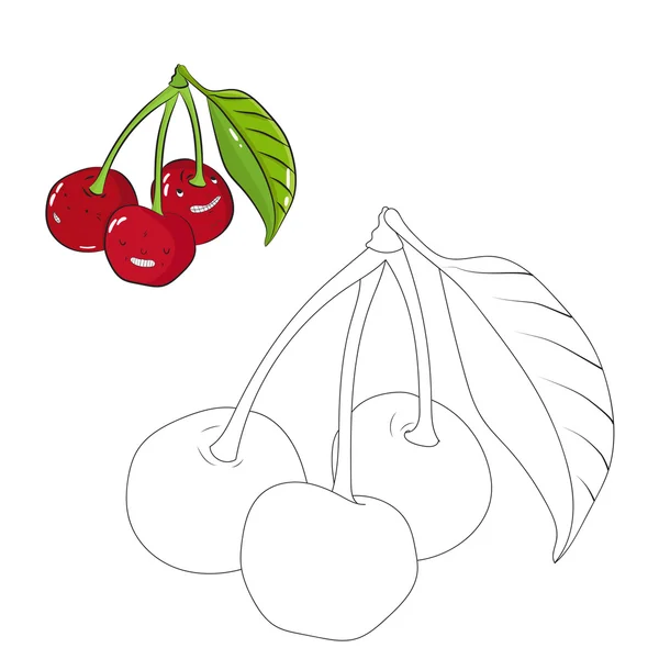 Juego educativo para colorear libro cereza fruta vector — Vector de stock