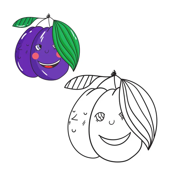 Навчальна гра розмальовка сливовий фрукт вектор — стоковий вектор