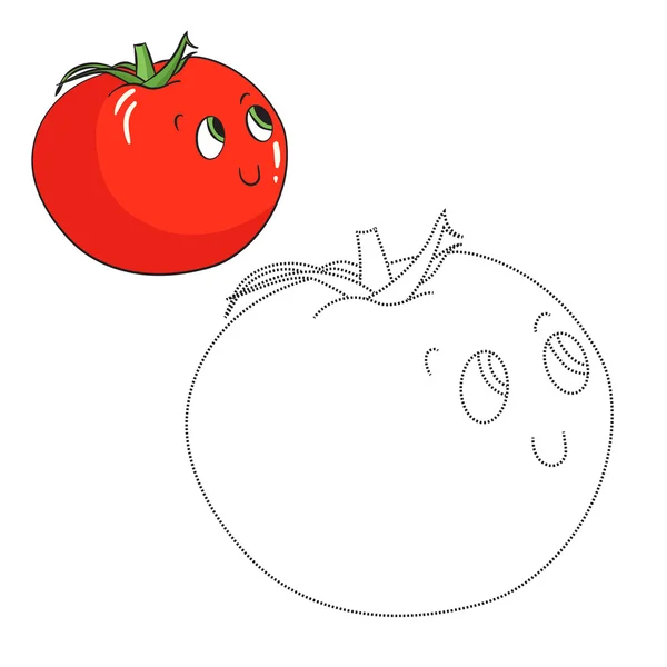 Juego educativo conectar puntos dibujar tomate vector — Vector de stock