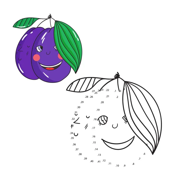 Educatief spel verbinding stippen draw plum vector — Stockvector