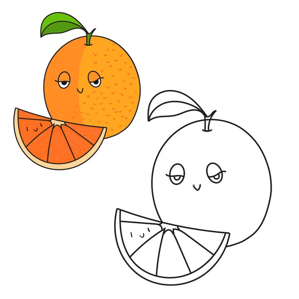 Juego educativo para colorear libro naranja fruta vector — Vector de stock