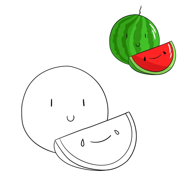 Vzdělávací hra obarvení kniha meloun ovoce — Stockový vektor