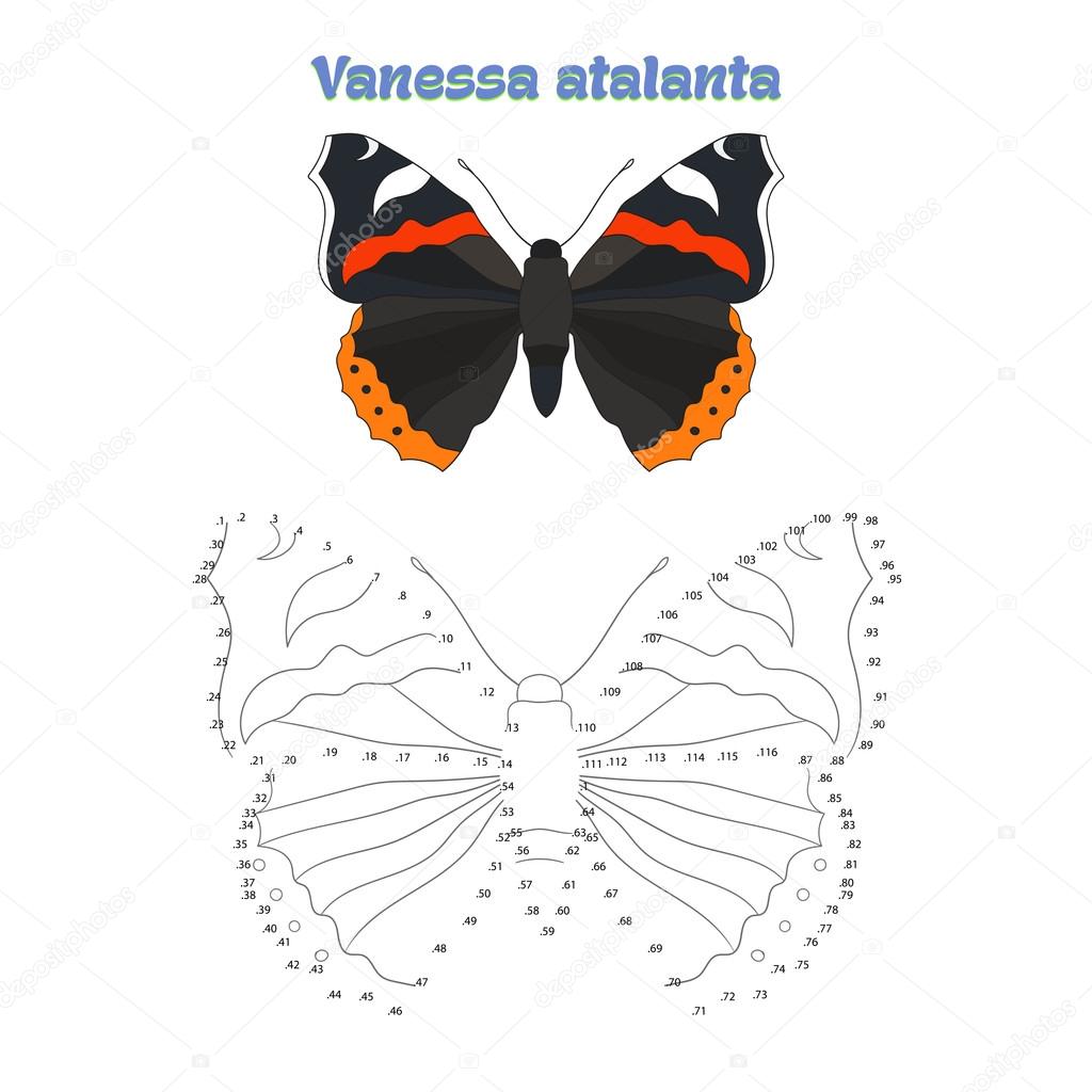 Educational game connect dots to draw butterfly