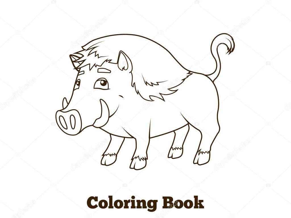 Forest animal boar cartoon coloring book vector
