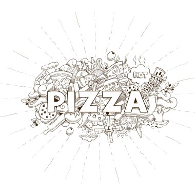 Pizza teslim çizilmiş başlık tasarlamak vektör
