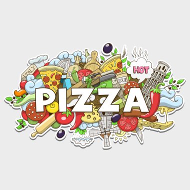 Pizza teslim çizilmiş başlık tasarlamak vektör