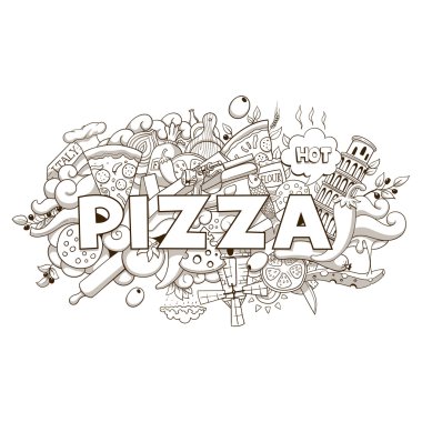 Başlık tasarlamak vektör pizza el çekilmiş