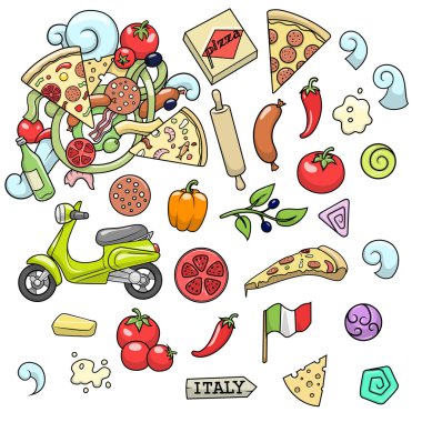 Pizza ingridients renkli tasarlamak vektör