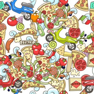 Pizza sorunsuz arka plan vektör çizim