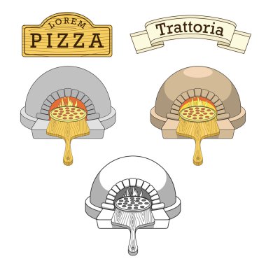 Trattoria pizza oven emblem design vector clipart