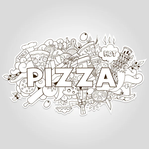 比萨饼手绘标题设计矢量图 — 图库矢量图片