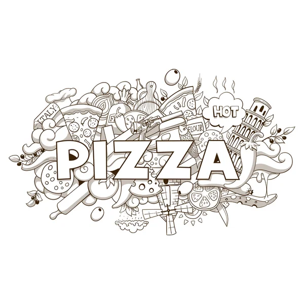 Pizza hand dras titel design vektor illustration — Stock vektor