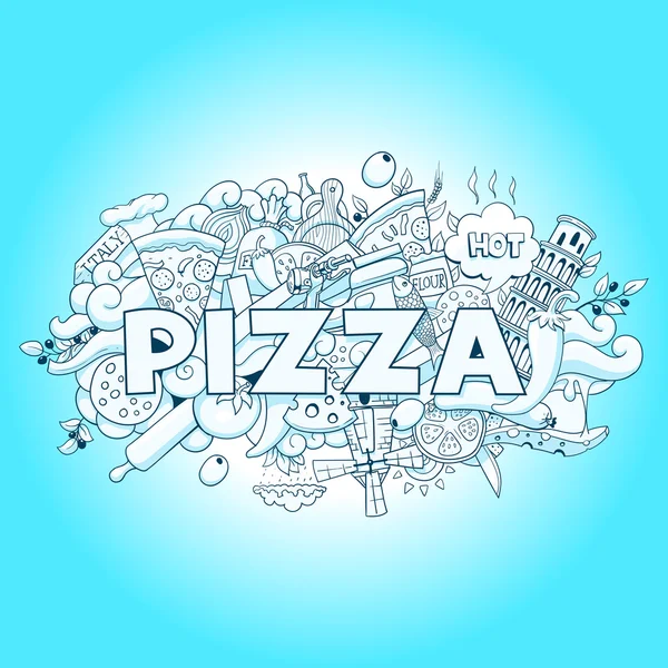 Pizza hand dras titel design vektor illustration — Stock vektor