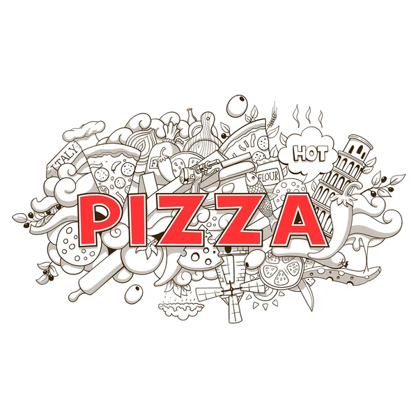 Pizza dessin à la main illustration vectorielle de conception de titre — Image vectorielle