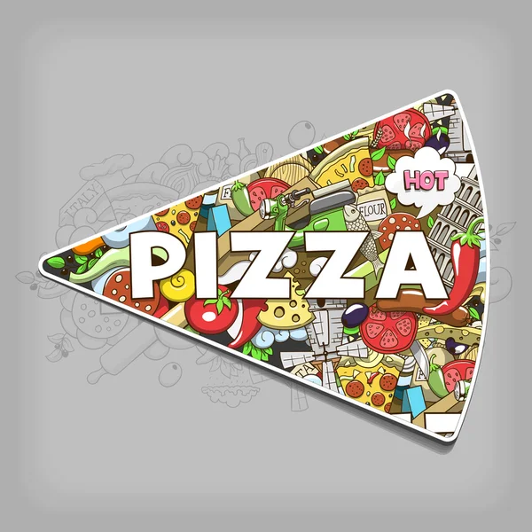 Pizza dessin à la main illustration vectorielle de conception de titre — Image vectorielle