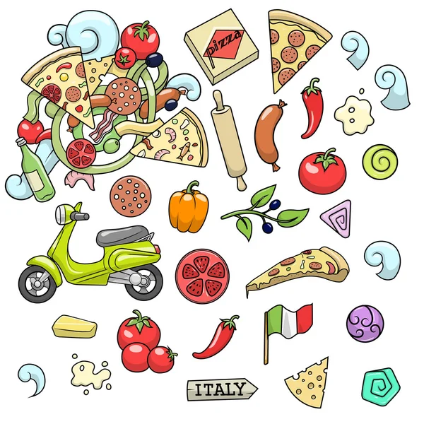 Pizza Ingredients kleurrijk ontwerp vector — Stockvector