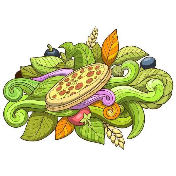 Pizza dibujado a mano ornamento vector de diseño — Archivo Imágenes Vectoriales