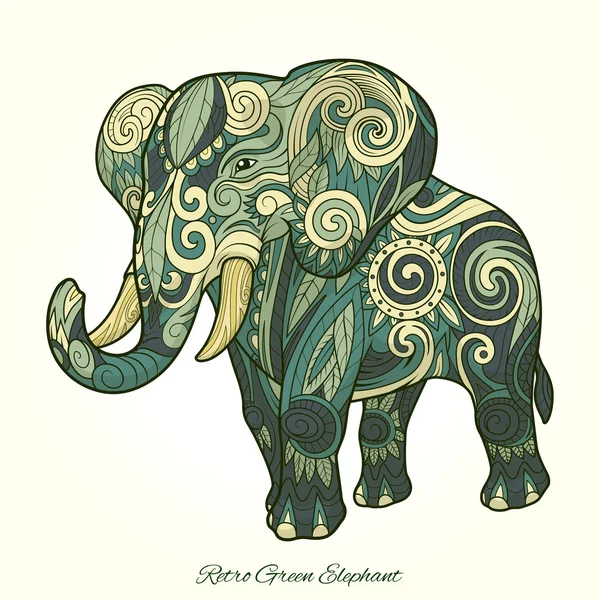 Elefante verde ornamento vector étnico ilustración — Archivo Imágenes Vectoriales