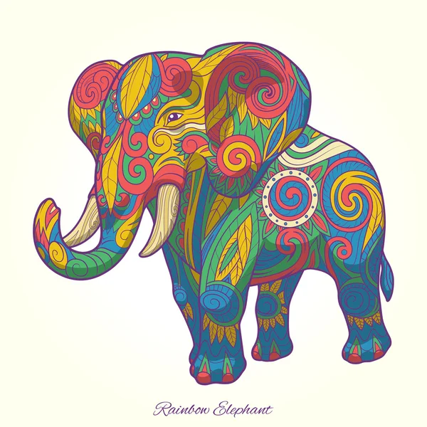 Elefante arco iris colorido ornamento vector étnico — Vector de stock