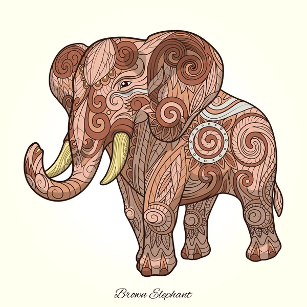 Elefánt barna dísz etnikai vektoros illusztráció — Stock Vector